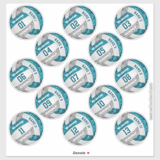 meisjesgrijze volleybalspelernamen van 13 sticker (Vel)