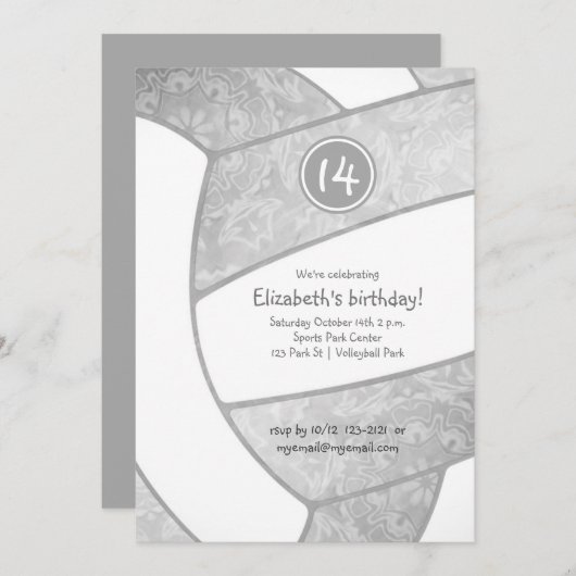 meisjesgrijze zilverwitte volleybal verjaardag kaart (Voorkant / Achterkant)