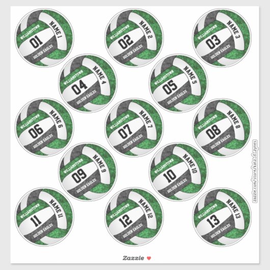 meisjesgroene zwarte volleybalspelernamen 13 sticker (Vel)