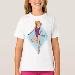 Meisjesgymnast in paarse body t-shirt