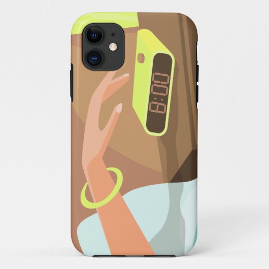 Meisjeshand die de alarmklok aandrukt Case-Mate iPhone case (Achterkant)