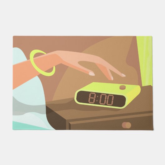Meisjeshand die de alarmklok aandrukt deurmat (Voorkant)