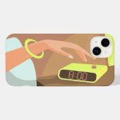 Meisjeshand die de alarmklok aandrukt iPhone hoesje (Achterkant horizontaal)