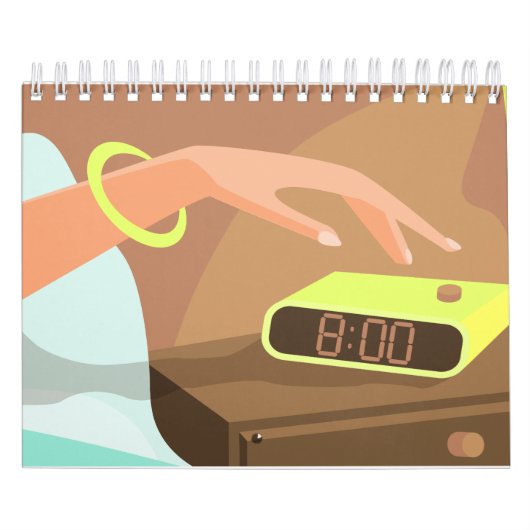 Meisjeshand die de alarmklok aandrukt kalender (Hoes)