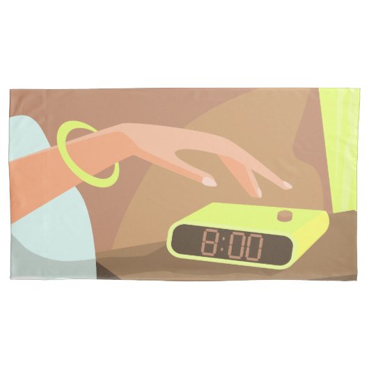 Meisjeshand die de alarmklok aandrukt kussensloop (Voorkant-Links)