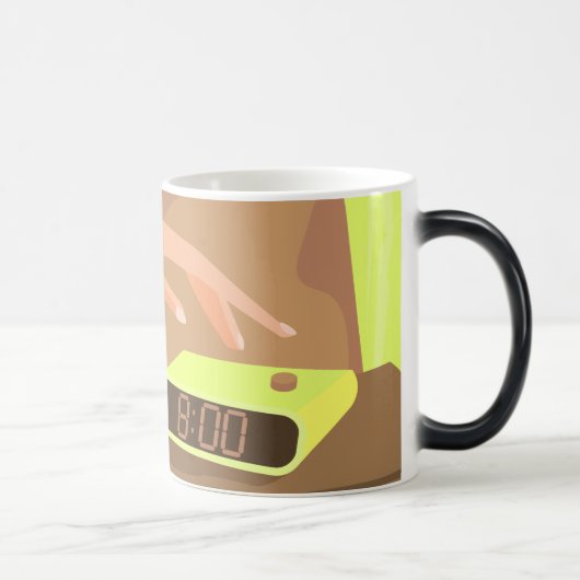 Meisjeshand die de alarmklok aandrukt magische mok (Rechts)