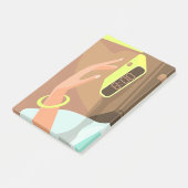 Meisjeshand die de alarmklok aandrukt post-it® notes (Schuin)