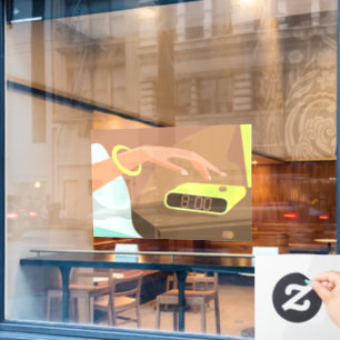 Meisjeshand die de alarmklok aandrukt raamsticker