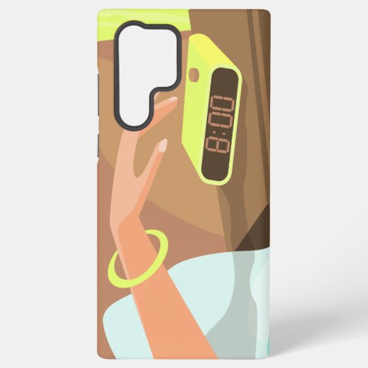 Meisjeshand die de alarmklok aandrukt samsung galaxy hoesje (Achterkant)