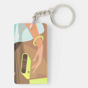 Meisjeshand die de alarmklok aandrukt sleutelhanger