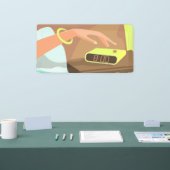 Meisjeshand die de alarmklok aandrukt spandoek (Beurs)