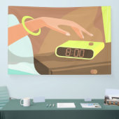 Meisjeshand die de alarmklok aandrukt spandoek (Beurs)