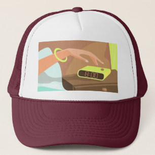 Meisjeshand die de alarmklok aandrukt trucker pet