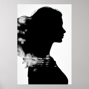 Meisjesilhouet landschappelijk zwart-wit moderne k poster