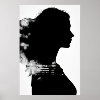 Meisjesilhouet landschappelijk zwart-wit moderne k poster