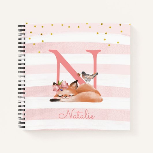 Meisjesillustratie Gold Glitter Pink Floral Diary Notitieboek (Voorkant)