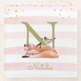 Meisjesillustratie Gold Glitter Pink Floral Sweet Glazen Onderzetter