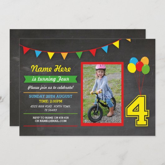 Meisjesjongens met vier vierde foto kaart (Voorkant / Achterkant)