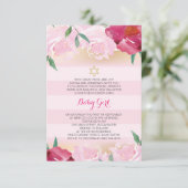 Meisjesjoodse Noemdag - Roze bloem & goud Kaart (Staand voorkant)