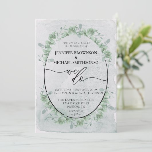 Meisjeskalligrafie we doen botanische eucalyptus kaart (Staand voorkant)