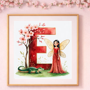 Meisjeskamer Letter E Fee Bloemen Poster