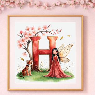 Meisjeskamer Letter H Sieraad Bloemen Feeërieke De Poster
