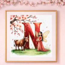 Meisjeskamer Letter N Feeërieke Bloemen