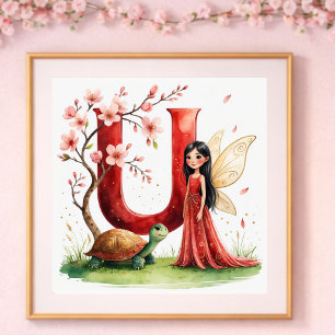 Meisjeskamer Letter U Fee Bloemenprint Poster