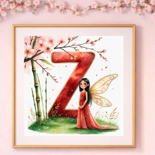 Meisjeskamer Letter Z Fee Bloemenprint Poster