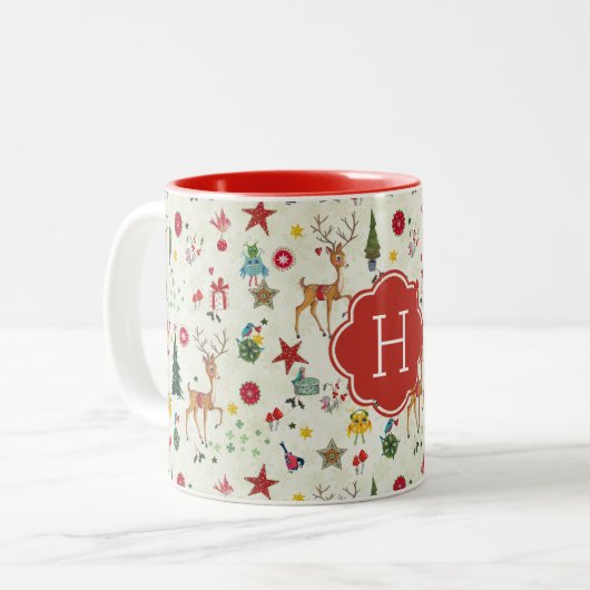 Meisjeskerstrenrendiertje | Monogram Mok twee tonn (Voorkant links)