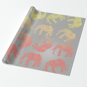 meisjeskleurig patroon van de florale olifant van cadeaupapier