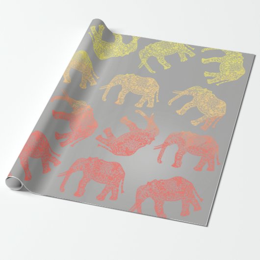 meisjeskleurig patroon van de florale olifant van  cadeaupapier (Uitgerold)