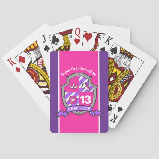 Meisjesknikschild eenhoorn aangepast bericht roze pokerkaarten (Achterkant)