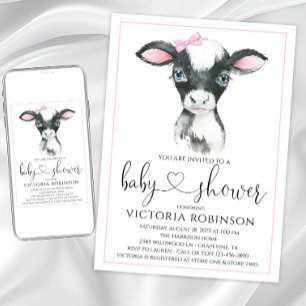 Meisjeskoe boerderij babyshower uitnodigingen