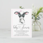 Meisjeskoe boerderij babyshower uitnodigingen (Staand voorkant)