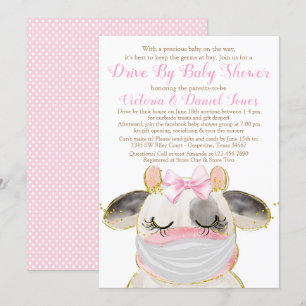 Meisjeskoe met masker Drive By Baby Shower Kaart