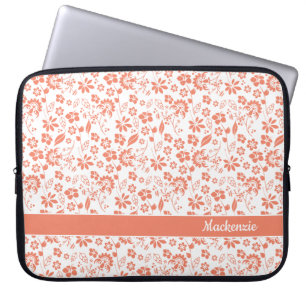 Meisjeskoraal Peach Tropical Flowers Monogram Laptop Sleeve