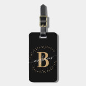 Meisjeslegant Black Gold Name Monogram Script Bagagelabel (Voorkant verticaal)