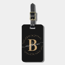 Meisjeslegant Black Gold Name Monogram Script Bagagelabel