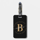 Meisjeslegant Black Gold Name Monogram Script Bagagelabel (Achterkant verticaal)