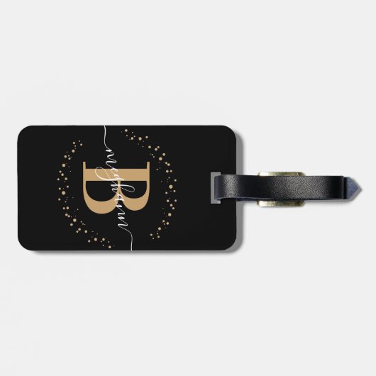 Meisjeslegant Black Gold Name Monogram Script Bagagelabel (Achterkant horizontaal)
