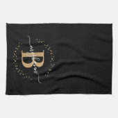Meisjeslegant Black Gold Name Monogram Script Theedoek (Horizontaal)