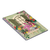 Meisjeslezen op zomerbalkon met katten notitieboek (Rechterzijde)