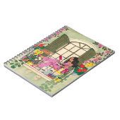 Meisjeslezen op zomerbalkon met katten notitieboek (Linkerzijde)