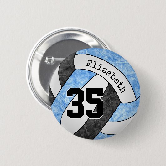 meisjeslichtblauwe zwarte volleybalteamkleuren ronde button 5,7 cm (Voorkant /achterkant)