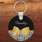 Meisjesluipaard met naam Chic Gold Bow afdrukken Sleutelhanger (Voorkant)