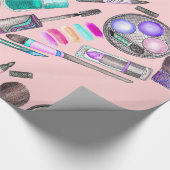 Meisjesmeisje Handschilderde Waterverf Makeup op r Cadeaupapier (Hoek)