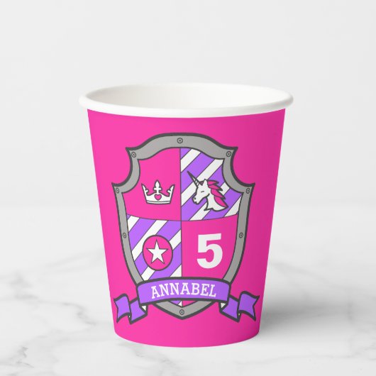 Meisjesmessing verjaart gepersonaliseerd roze kind papieren bekers (Voorkant)