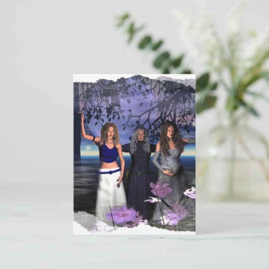 Meisjesmoeder, moeder en troon briefkaart (Staand voorkant)