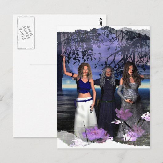 Meisjesmoeder, moeder en troon briefkaart (Voorkant / Achterkant)